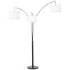 HOMCOM Contemporary Trilage Arc Floor Lamp with 3 Hanging Drum Shape Lampshade Steel Pole and Marble Round Base for Living Room Bedroom Black/White
