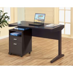 Home office desk with modesty panel and detached file cabinet on locking wheels with two drawers file drawer cubby shelf metal bar handle Red Coc