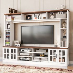 U-Can 95.5" W Wall Unit Entertainment Center with Bookshelves for TVs up to 80", Modern TV Stand Media Console with Cabinets