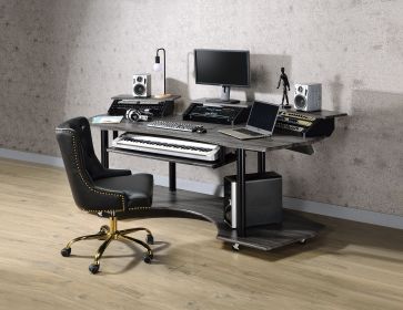 83" Eleazar Black Oak Finish Music Recording Studio Desk