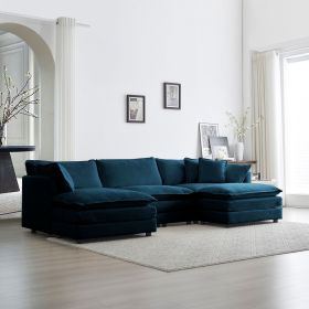 U-Shaped Sectional Sofa w/Reversible Footrest, 5-Seater Convertible Corner Couch with 2 Ottomans ,Modern Minimalist Soft Sofa & Couch for Living