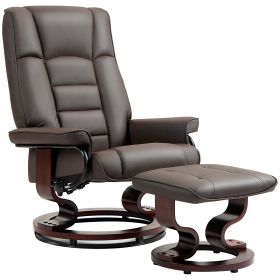 HOMCOM Recliner with Ottoman, Swivel Recliner Chair and Ottoman, Faux Leather Reclining Chair with High Back and Wood Frame for Living Room, Bedr