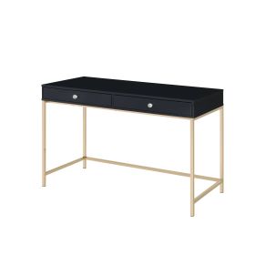 Black High Gloss and Gold 2-drawer Writing Desk