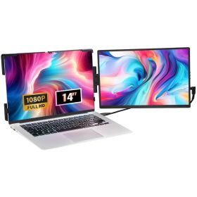 VEVOR Portable Laptop Screen Extender, 14" FHD 1080P IPS Dual Extended Monitor for 13"-17" Laptop, Swivel Portable Monitor USB-C/USB-A/Mini HDMI