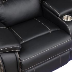 Modern Faux Leather Manual Reclining with Center Console with LED Light Strip,Living Room Furniture Set