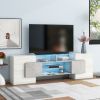 ON-TREND Unique Shape TV Stand with 2 Illuminated Glass Shelves, High Gloss Entertainment Center for TVs Up to 88"