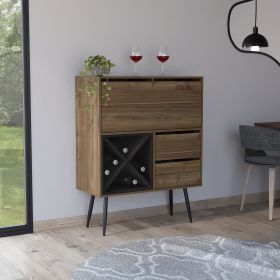 Black Wengue 4-Bottle 2-Drawer Bar Cabinet Mahogany and