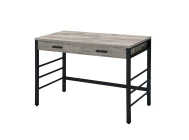 Disho Light Weathered Oak & Black Finish Writing Desk W/USB