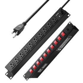 VEVOR 19" 1U PDU 10 Outlets Rack Mount Power Strip Surge Overload Protection