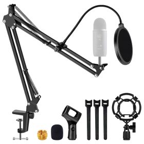 5 Core Microphone Arm Stand Upgraded Adjustable Suspension Boom Scissor Arm Mic Holder with Pop Filter 3/8" to 5/8" Adapter Mic Clip Shock Mount