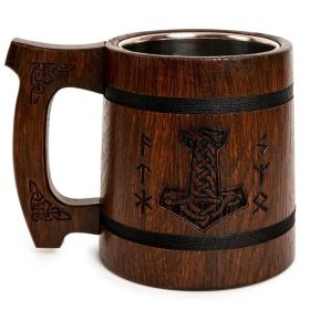 Beer Mug 20 OZ Thors Hammer Viking mug Tankard Mug Beer stein Wooden beer mug Handmade Gifts for Men Fathers Day Christmas Birthday Gifts Norse & Celt