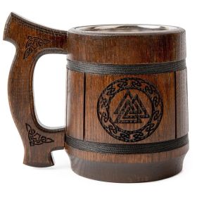 Beer Mug 20 OZ Valknut Viking mug Tankard Mug Beer stein Wooden beer mug Handmade Gifts for Men Fathers Day Christmas Birthday Gifts Norse & Celtic Me