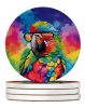 Hippie Animal Parrot Large Sandstone Coasters Pack of 4 Absorbent Round Coasters Decor Gifts for Men or Women, 4 in, Multicolor
