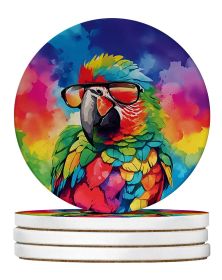 Hippie Animal Parrot Large Sandstone Coasters Pack of 4 Absorbent Round Coasters Decor Gifts for Men or Women, 4 in, Multicolor