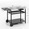 Outsunny Outdoor Bar Cart Grill Table with Stainless Steel Tabletop, Wheeled Outdoor Serving Cart Prep Table with Storage, Hooks
