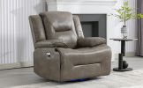 360Â° Swivel and Rocking Home Theater Recliner Manual Recliner Chair with a LED Light Strip for Living Room,Bedroom, Grey
