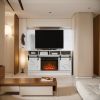 Modern Farmhouse TV Media Stand, Large Barn Inspired Home Entertainment Console, with 23" Fireplace Insert, for TV Up to 65''
