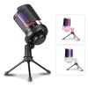 Gaming USB Microphone for PC PS5, Condenser Mic with Quick Mute, RGB Indicator, Tripod Stand, Pop Filter, Shock Mount