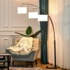 HOMCOM Contemporary Trilage Arc Floor Lamp with 3 Hanging Drum Shape Lampshade Steel Pole and Marble Round Base for Living Room Bedroom Black/White