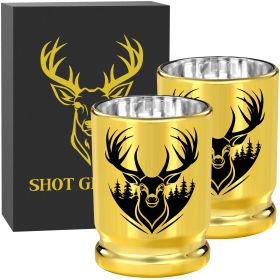 2pcs  50 Caliber Deer Head Golden Plastic Wine Glasses With Gift Box - Leak Proof, Reusable - Stylish Animal Print Design, Suitable For Whiskey,