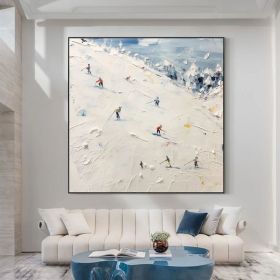 Original Painting on Canvas Ski Sport Oil Painting Snow Scene Painting Large Wall Art Custom Painting Home Decor Living room Wall Art (style: 01, size: 50x50cm)