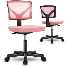 Mesh with Lumbar Support Armless Office Chair Low Back with Wheels Adjustable Height 360Â° Rolling Swivel Computer Chair (Color: Pink)