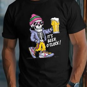 Sunglasses Hollowed Out Handheld Beer Graphic Printed Men's Round Neck Short Sleeved T-shirt (Color: Black, size: L)
