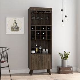 Oslo Bar Cabinet, Twelve Built-in Wine Rack, Double Door Cabinet, Two Shelves -Dark Walnut (Color: as Pic)