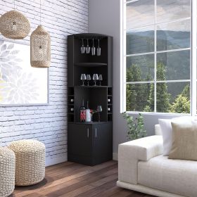 Kava Being Corner Bar Cabinet, Glass Rack, Double Door Cabinet, Eight Built-in Wine Rack-Black (Color: as Pic)
