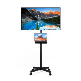 Mobile TV Stand on Wheels, Height Adjustable Tilt Rolling TV Stand with Media Shelf for 23-60 inch LED, LCD, OLED Flat&Curved TVs, Holds Up to 55lbs (Color: as picture)