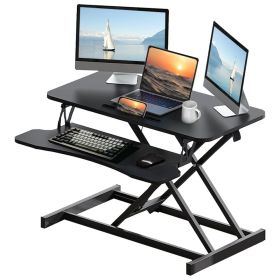 32 Inch Desk Converter, Height Adjustable Sit to Stand Riser, Dual Monitor and Laptop Workstation with Wide Keyboard Tray, Black (Color: as Pic)