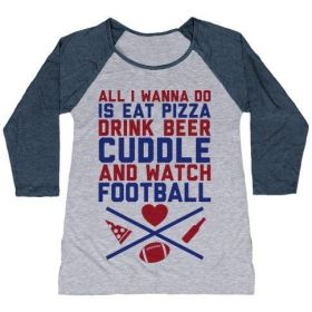 PIZZA, BEER, CUDDLING, AND FOOTBALL WOMEN'S TRI-BLEND BASEBALL TEE (Size-Color: small-Athletic Gray / Navy, style: Women's Tri-Blend Baseball Tee)