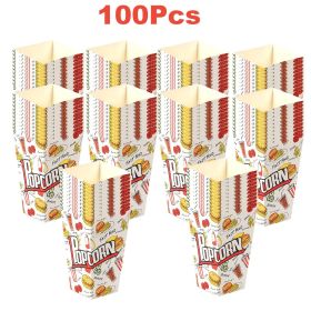100 Pcs Popcorn Boxes 3 New Styles Popcorn Containers for Movie Party Orange Yellow White Paper Boxes Snack Chips Boxes for Puffed Rice Machine Theate (Color: White)