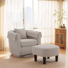 Swivel Accent Chair with Ottoman Set, Modern Chenille Barrel Armchair with Removable Back Pillow & 2 Armrest Covers for Living Room, Bedroom, Off (Main Color: Gray, Main Material: Chenille)