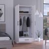 Darwin Armoire, Double Door Cabinets, Metal Rod, Metal Handle, Two Shelves, One Drawer